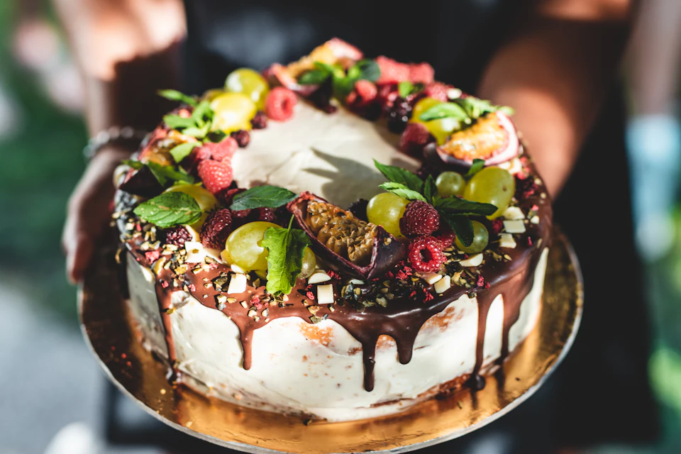 A cake with fruit on top